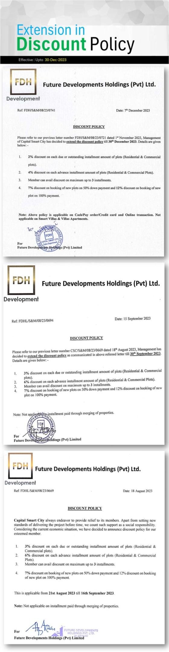 EXTENSION IN DISCOUNT POLICY FOR CAPITAL SMART CITY