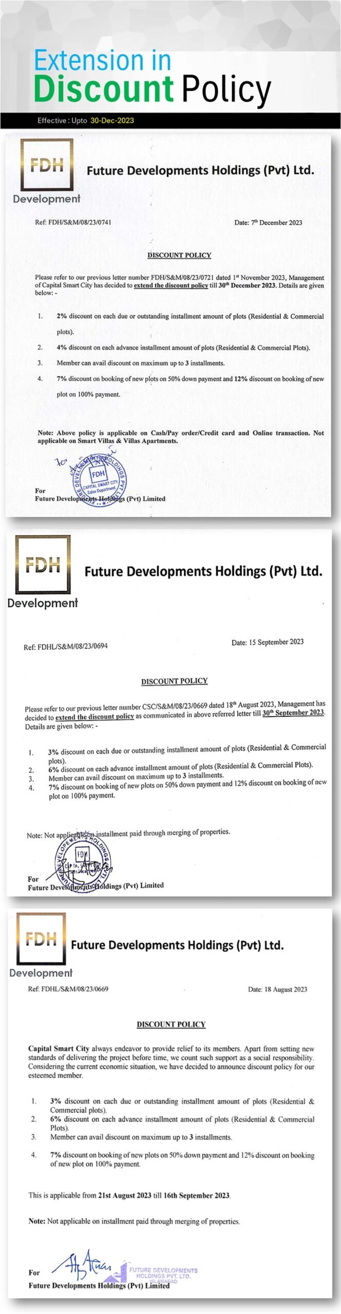 EXTENSION IN DISCOUNT POLICY FOR CAPITAL SMART CITY