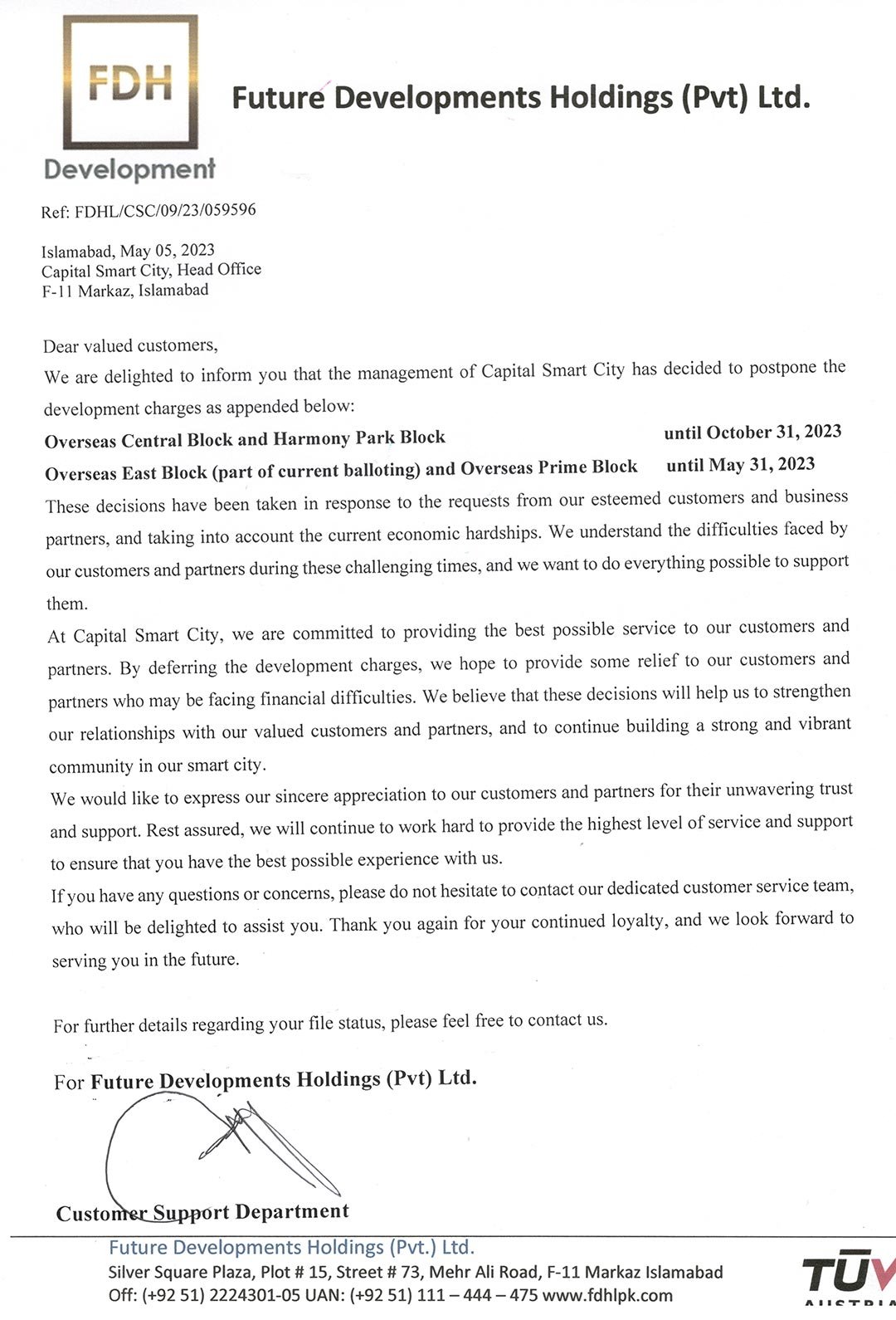 POSTPONEMENT OF DEVELOPMENT CHARGES IN OVERSEAS BLOCKS (2ND BALLOTTED)POSTPONEMENT OF DEVELOPMENT CHARGES IN OVERSEAS BLOCKS (2ND BALLOTTED)