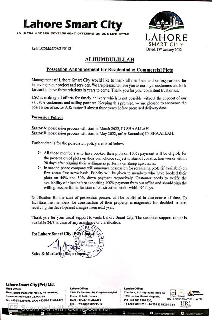 Lahore Smart City possession