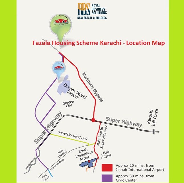 Location Map of Fazaia Housing Scheme Karachi