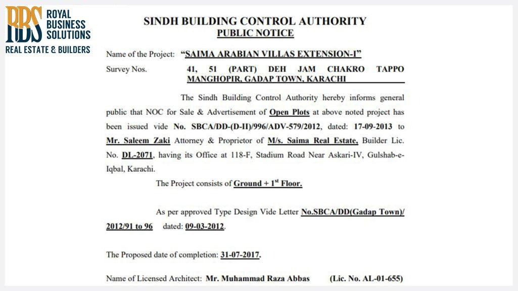 Saima Arabian Villas NOC