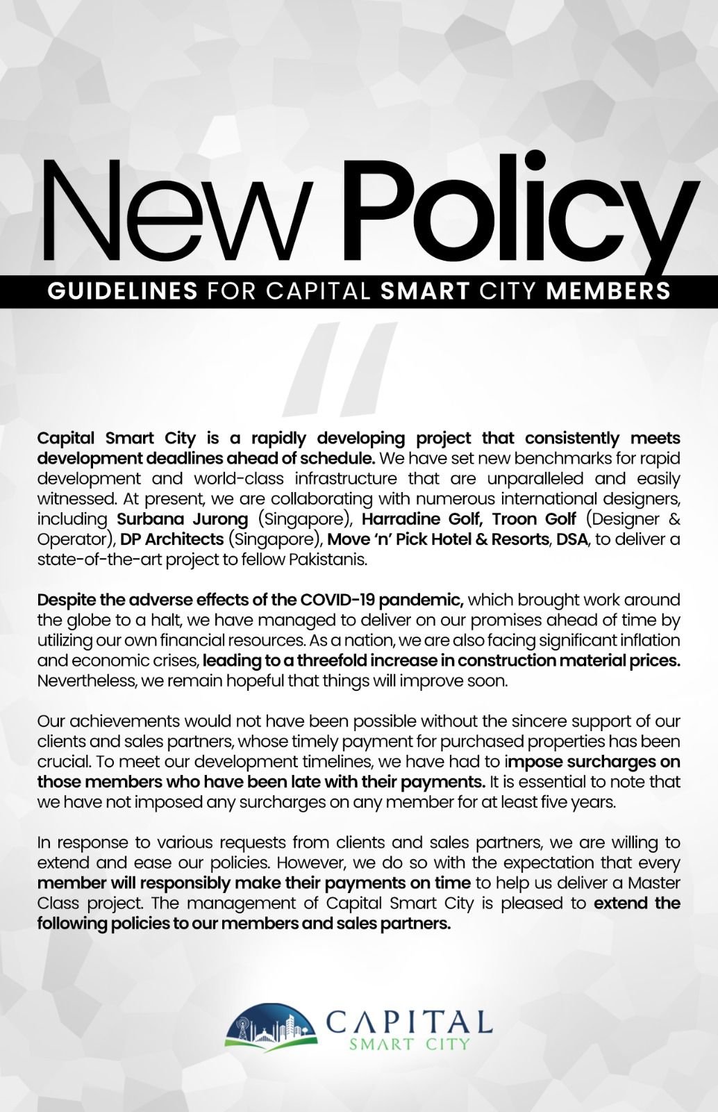 NEW POLICIES