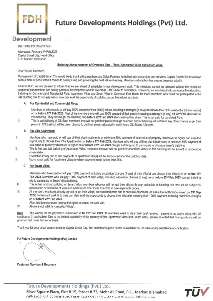 BALLOTING ANNOUNCEMENT OF OVERSEAS EAST