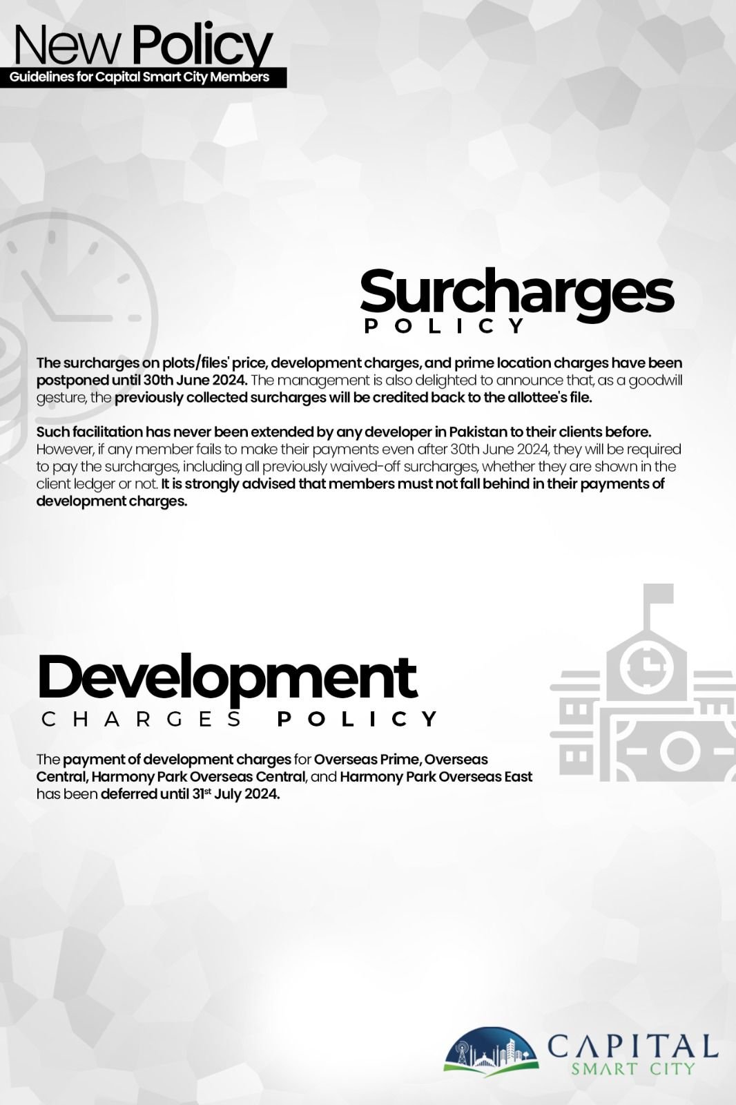 SURCHARGES & DEVELOPMENT CHARGES POLICY