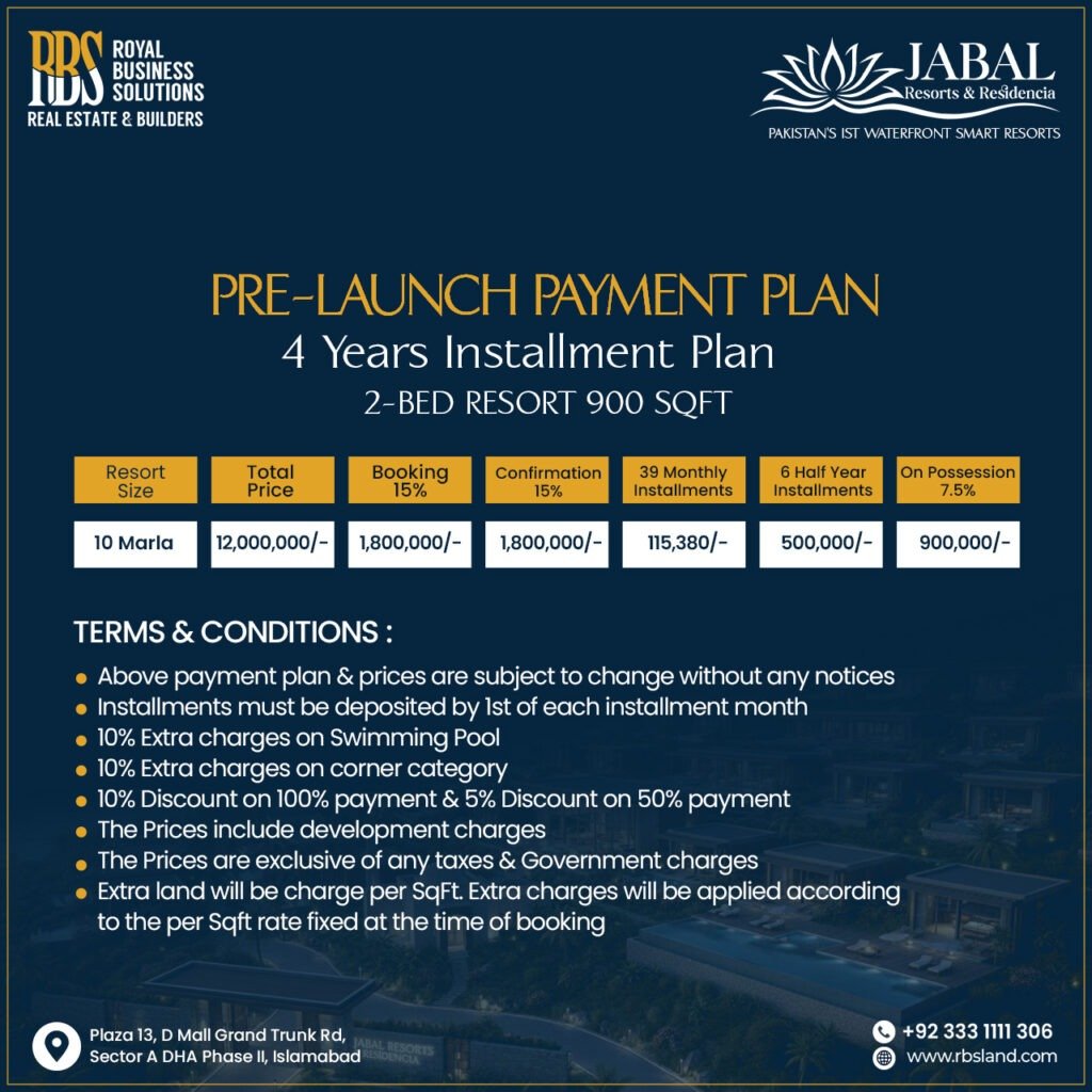 Payment Plan of Jabal Resorts & Residencia