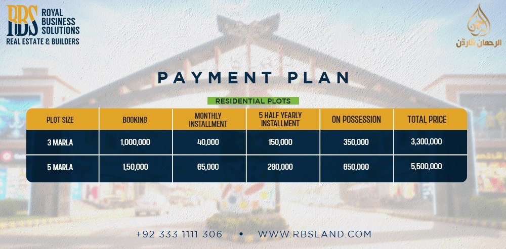Payment Plan of Al Rehman Garden Phase 2
