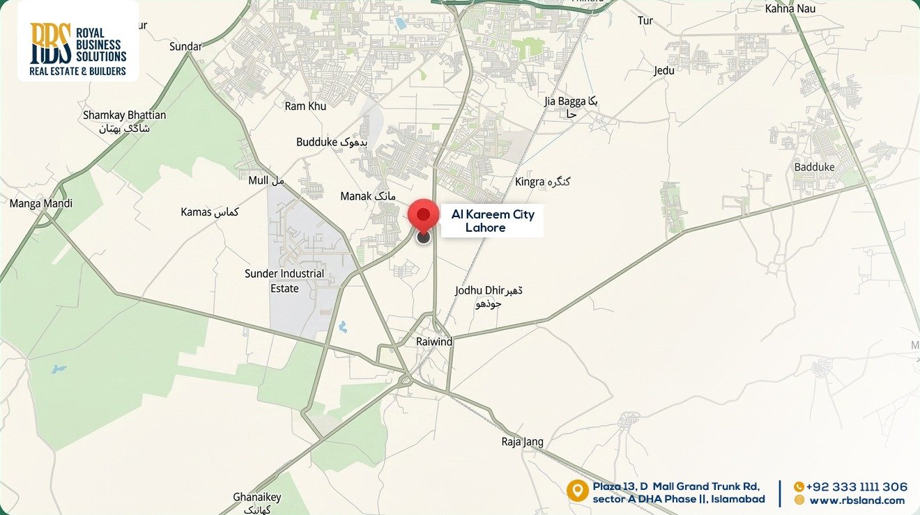 Location Map of Al Kareem City Lahore