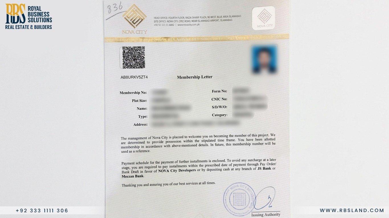 Nova City Islamabad Membership Form