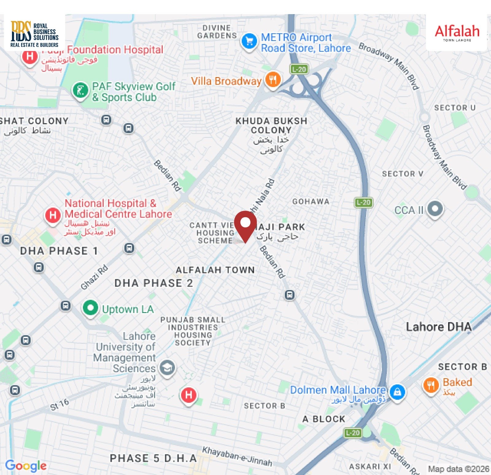 Alfalah Town Lahore Location